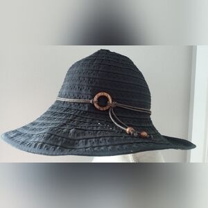 Basic Editions Black Hat with Wooden Detail